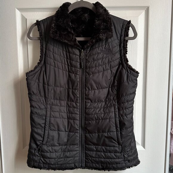North Face Women’s Small Reversible Full Zip Quilted Puffer Faux Fur Lined Vest - Picture 1 of 8